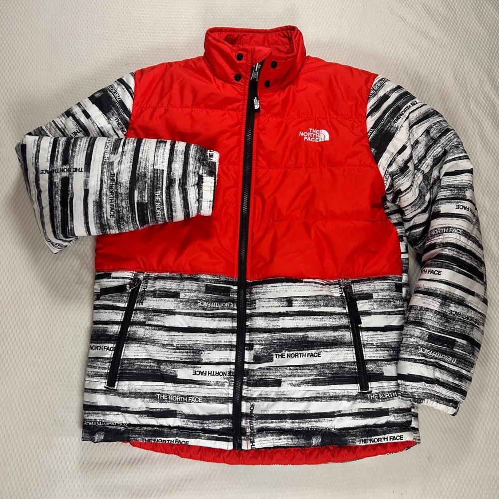 The North Face Boys Reversible Chimborazo Jacket Red Black White Logo L 14/16